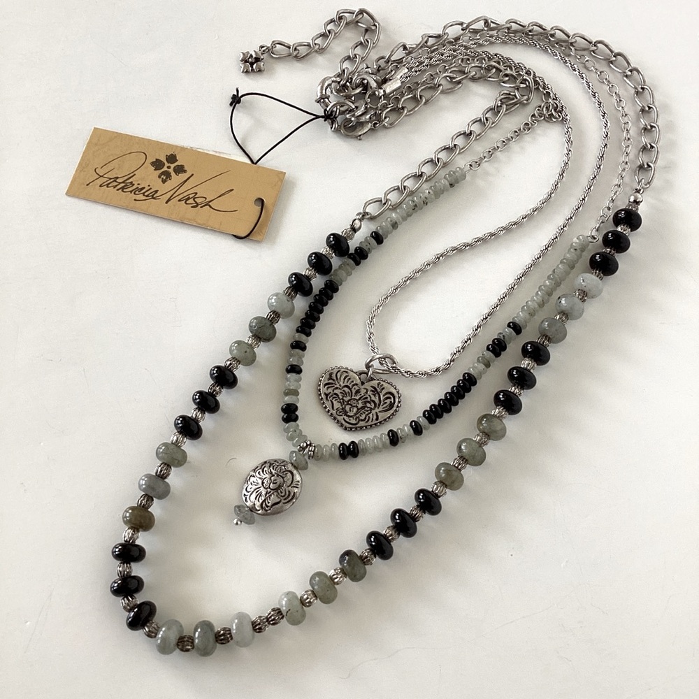 Patricia Nash Silver Tone 3 Piece Tiger's Eye Green And Black Modular Necklace